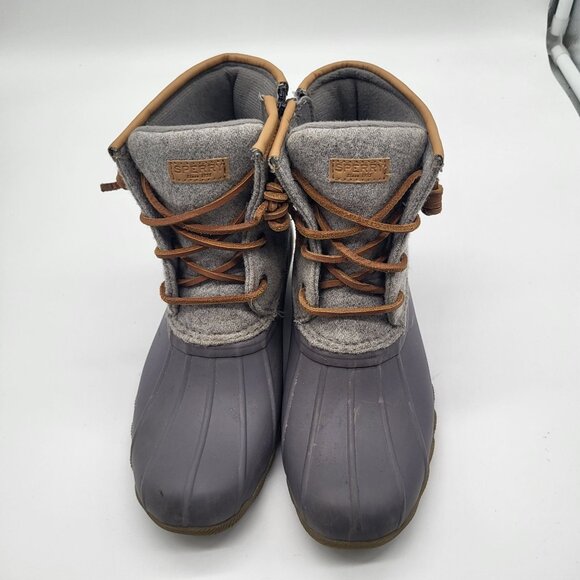 Sperry Saltwater Wool Duck Boot Gray Brown Girls SZ 3 - Picture 1 of 11